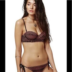 Topshop Orange Black Crochet Cover String Bikini Swim Suit Size 8